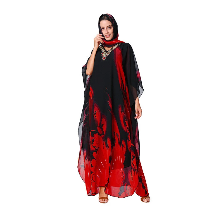 Dubai Plus Size Casual Dress With Printed Bandana