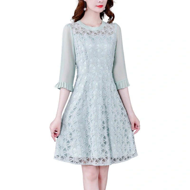 Pure Color Stitching Lace Dress Spring