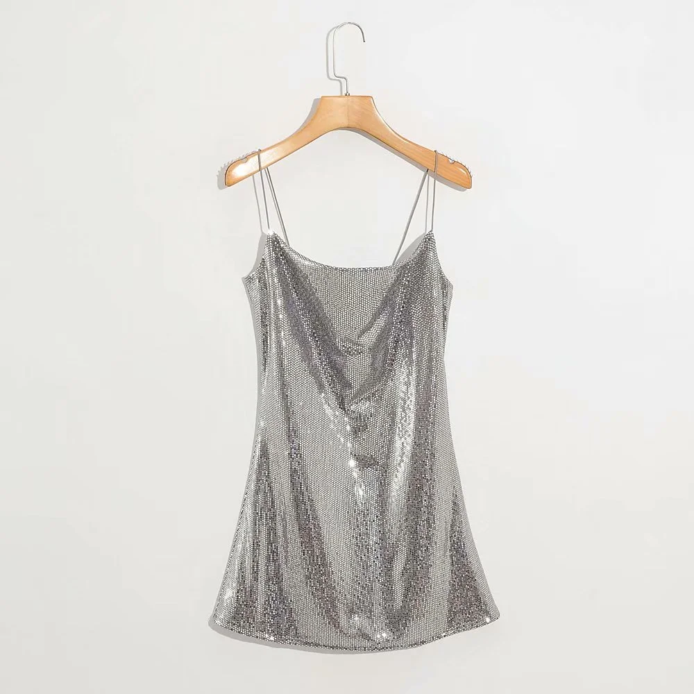 New Temperament Sequined Slim Sexy Short Dress With Suspenders
