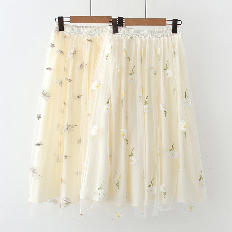 New Embroidered Fairy High Waist Mori Mid-length Skirt