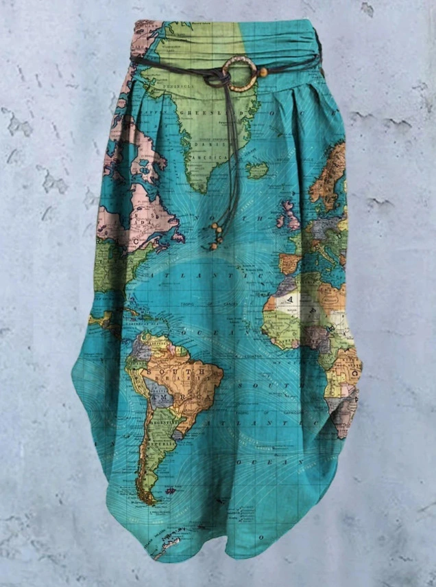 World Maps Printed Dress Women