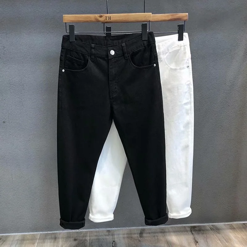 White Jeans Men''s Small Leg Capris Summer Korea