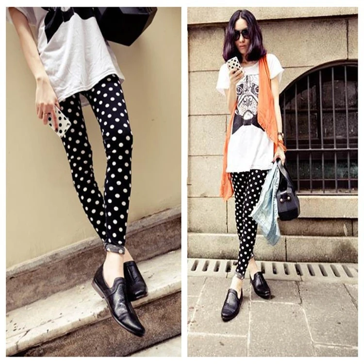 Korean Black And White Polka Dot Milk Silk Print Leggings