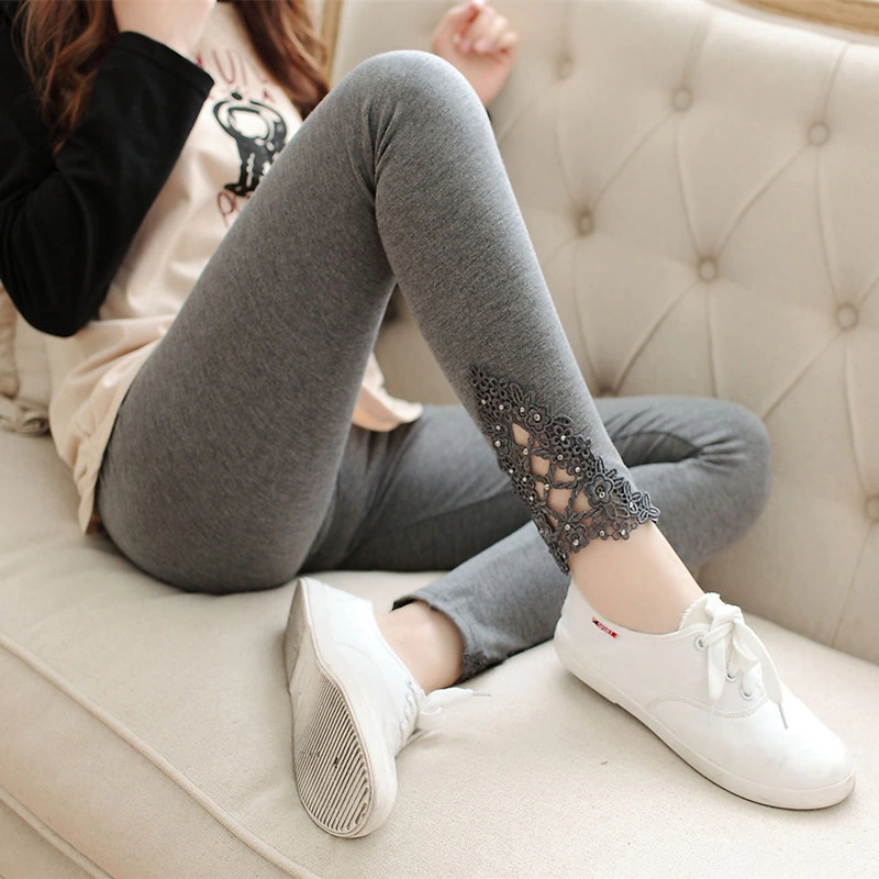 Hollow Triangle Lace Leggings With Hot Rhinestones