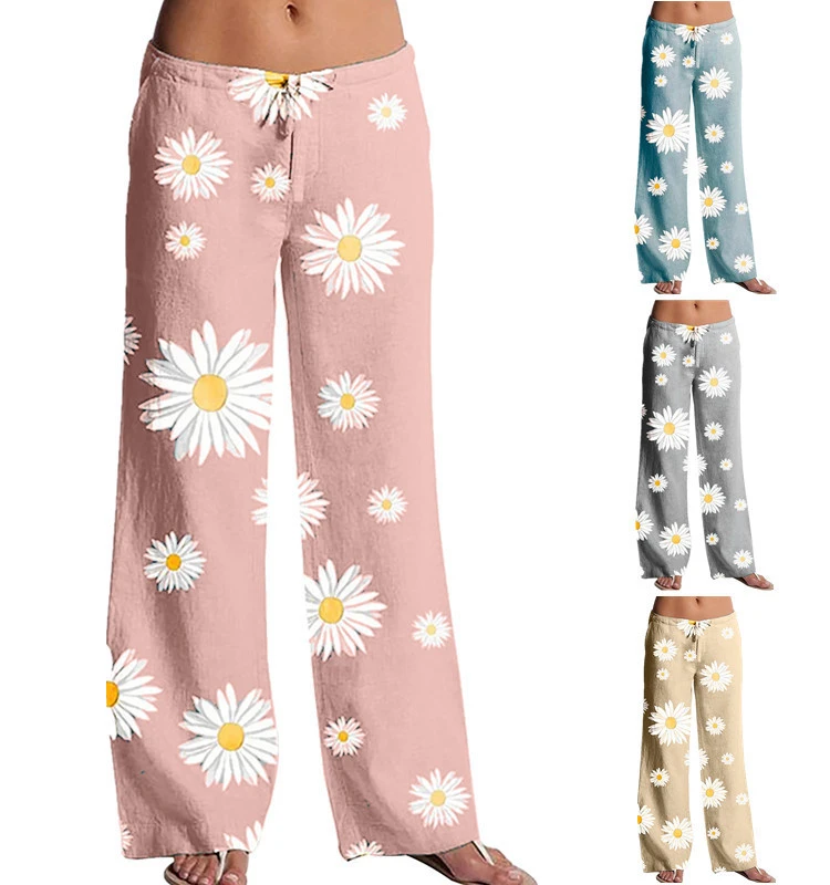 New Printed Daisy Casual Wide-Leg Trousers