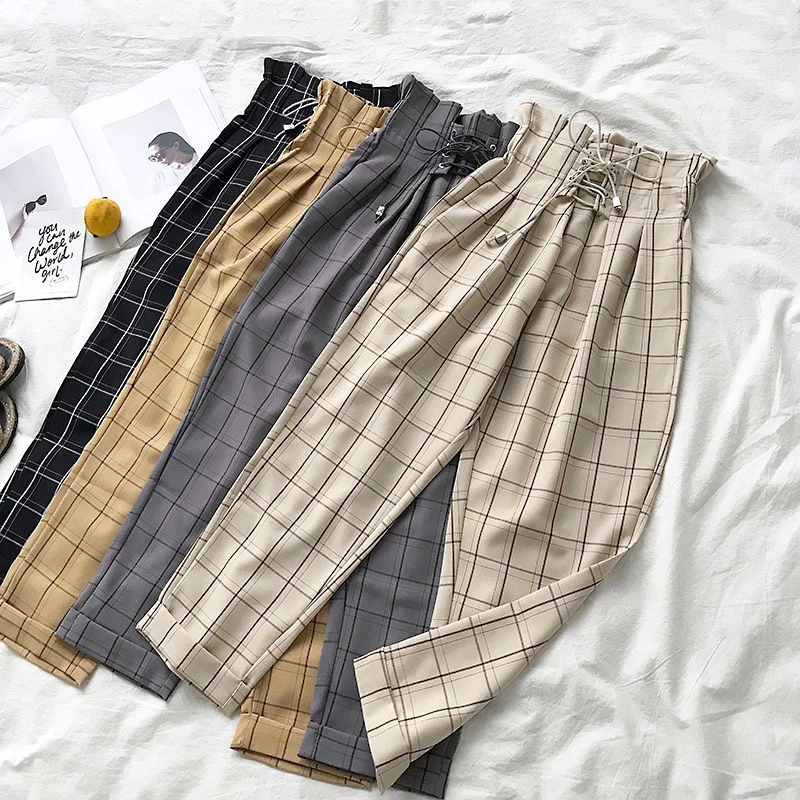 Ladies Spring New Plaid Casual Pants