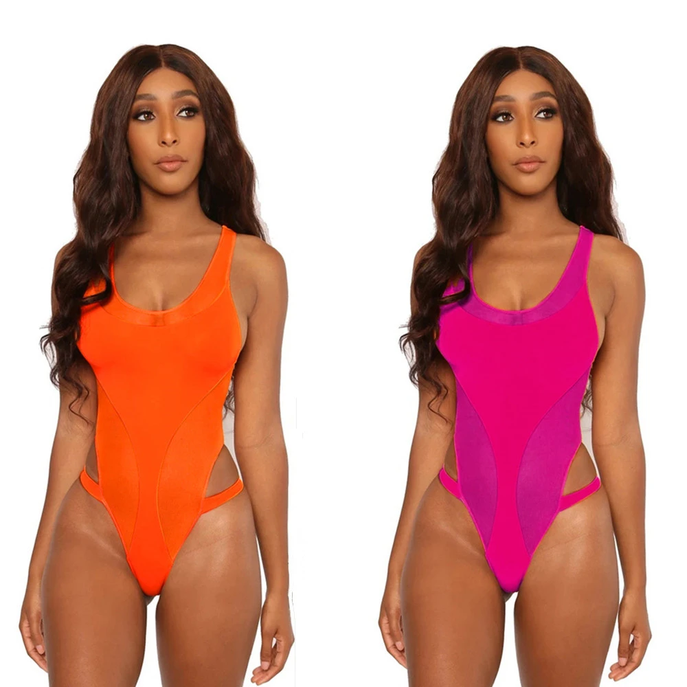 European And American Solid Color One-piece Bikini Swimsuit Swimwear