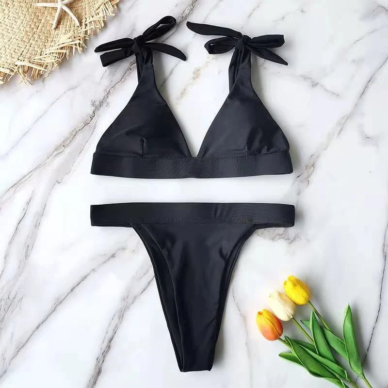 Solid Color Bikini Sexy Strappy Swimsuit