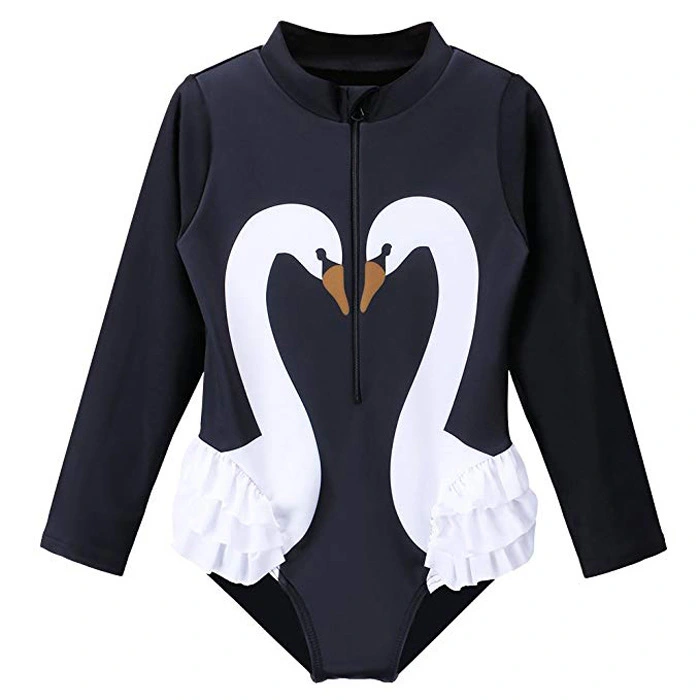 Girls' Swimsuit Swan Zipper Long Sleeves