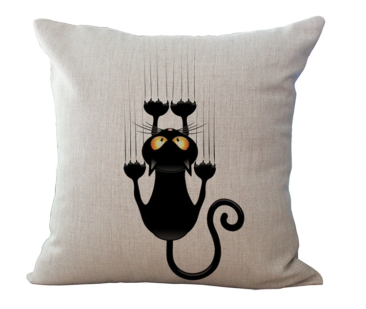 Black And White Cat Printed Cotton And Linen Sofa Pillowcase