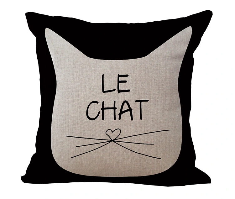 Black And White Cat Printed Cotton And Linen Sofa Pillowcase