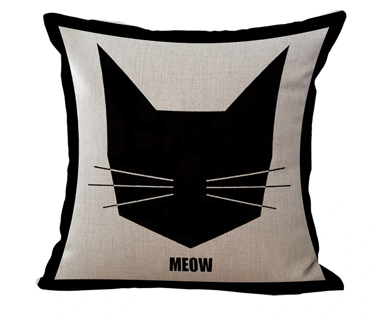 Black And White Cat Printed Cotton And Linen Sofa Pillowcase