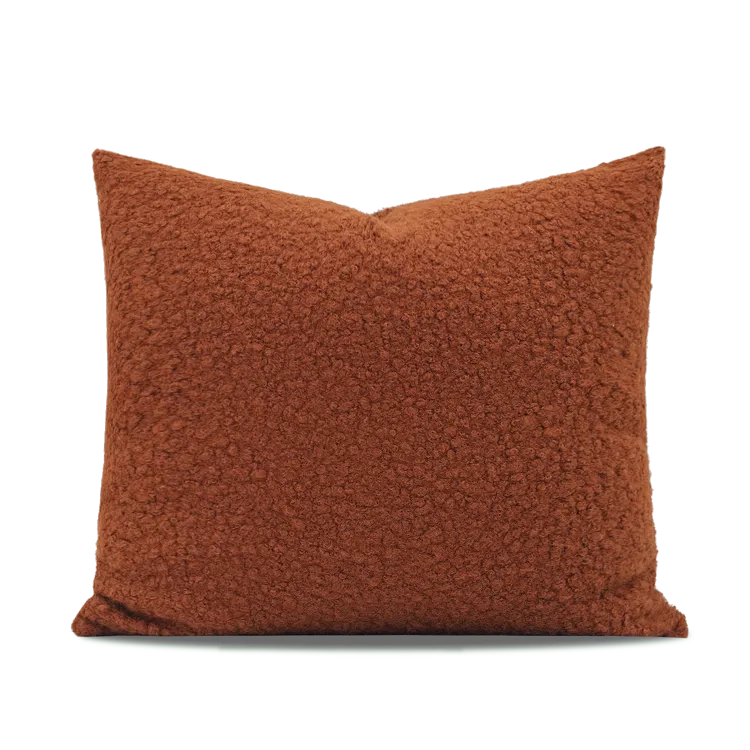 Nordic Warm Caramel Orange Coffee Color Faux Wool Roll Cushion Girl Throw Pillow Model Room Square Pillow