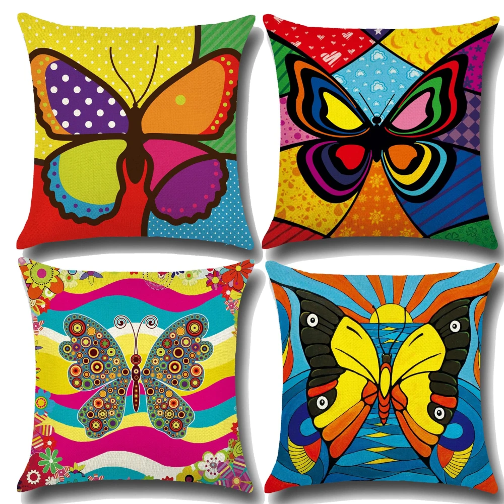 Butterfly Pattern Pillowcase Cotton And Linen Printing Cushion Pillow