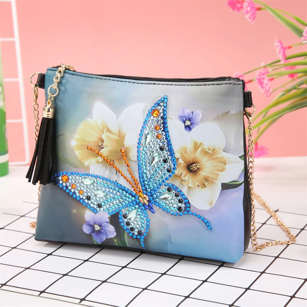 DIY Diamond Painting Bag, Shoulder Messenger Bag, Handmade Dot Diamond Butterfly