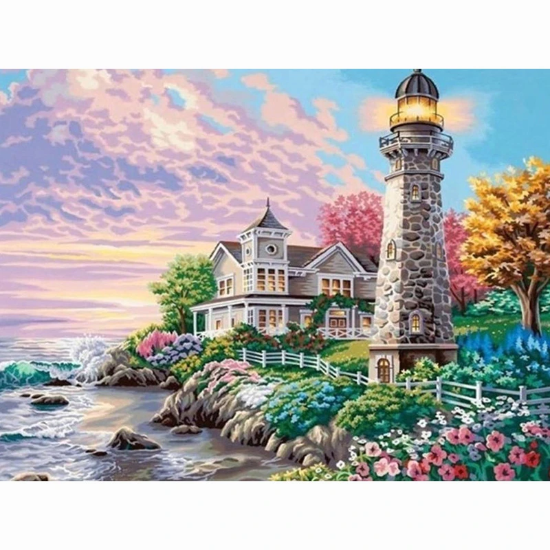 Full Radius Diamond 5D DIY Diamond Painting Landscape Lighthouse3D Embroidery Cross Stitch