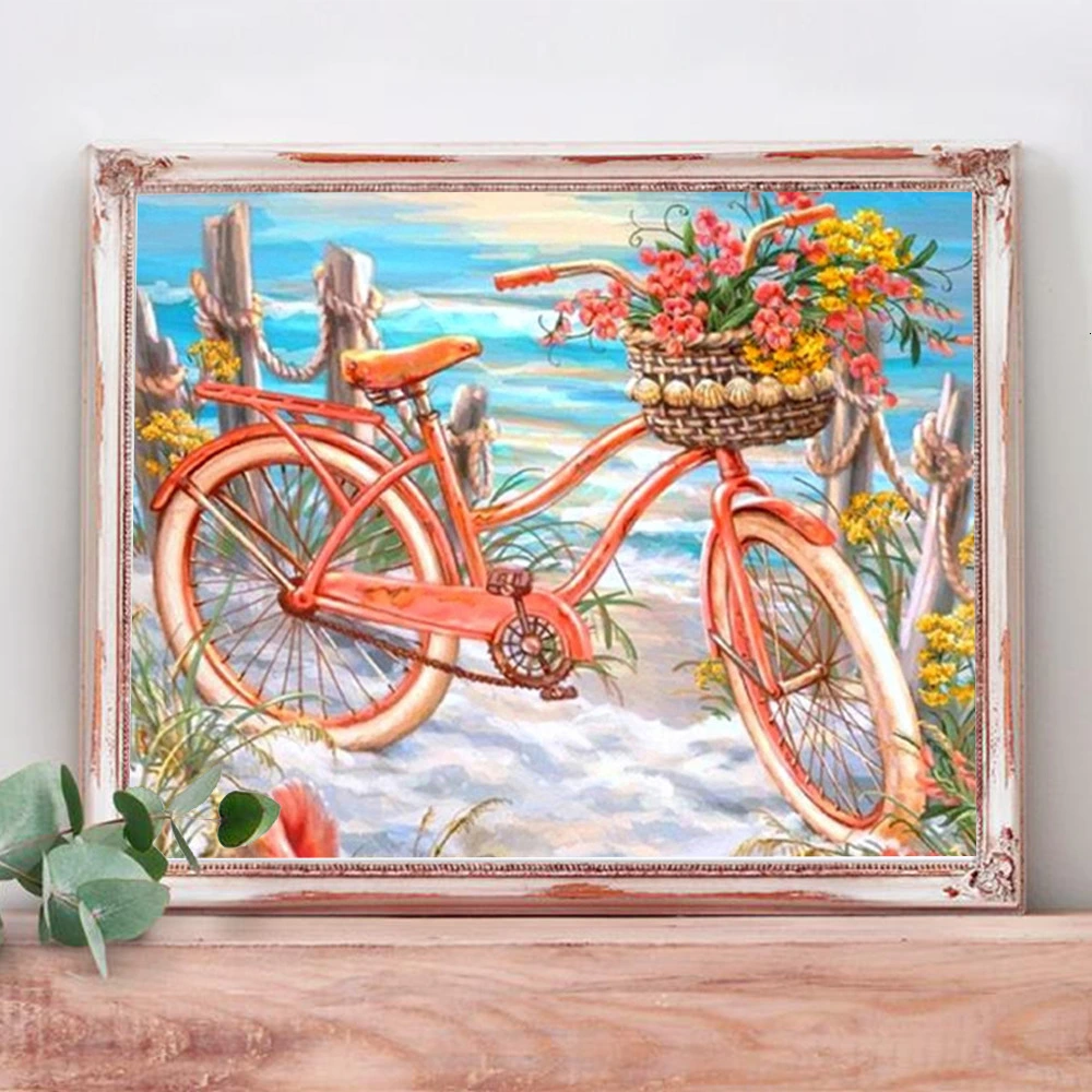 Diamond Painting Full Square Kit Beach Bicycle