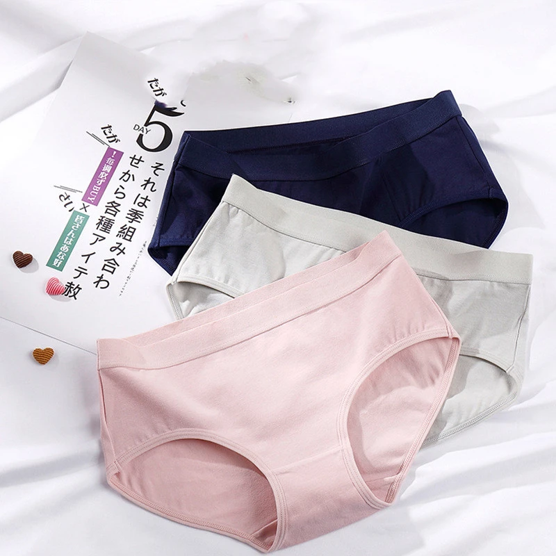 Cotton Mid-waist Girls Cotton Underwear Simple Solid Color