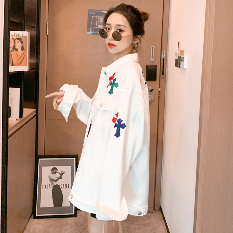 Embroidered White Denim Jacket Women