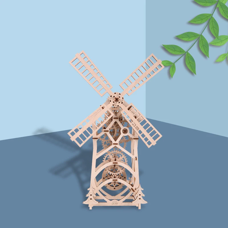 Wooden Mechanical Transmission Model Creative Hand-assembled Windmill Birthday Gift