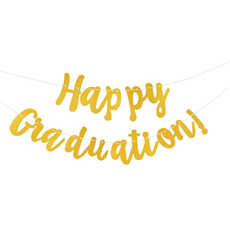 Graduation Banners Gold Paper Letter Flags Bunting Paper Garland for Gratuation Party Decoration Congrats Grad Congratulations