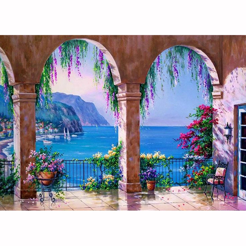 5D DIY Diamond Painting Full Diamond Sea Garden Diamond Cross Stitch Set Children's Hand Embroidery Crafts