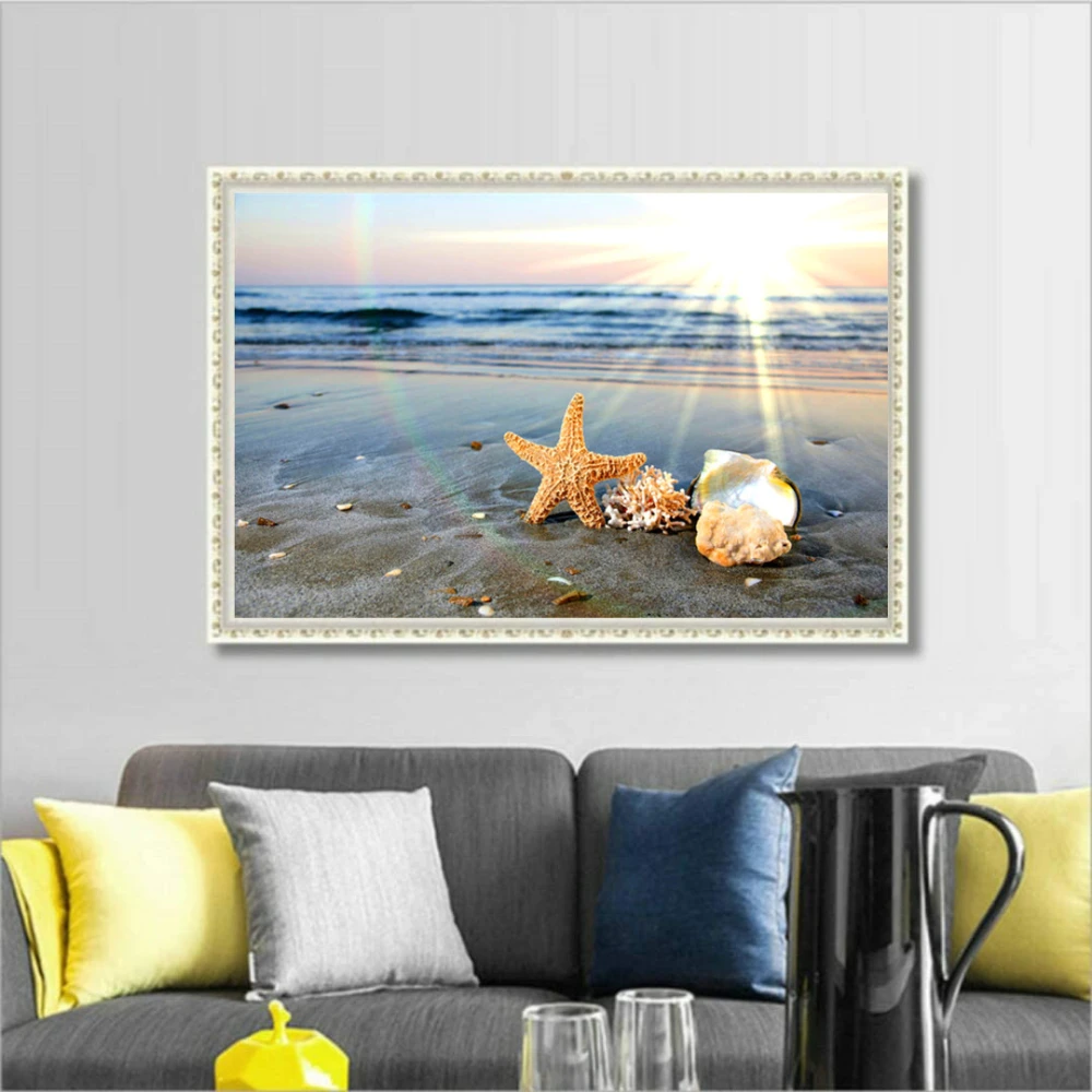 New Seaside Sunrise Five-pointed Star Full Of Diamond Cross Stitch Diamond Painting