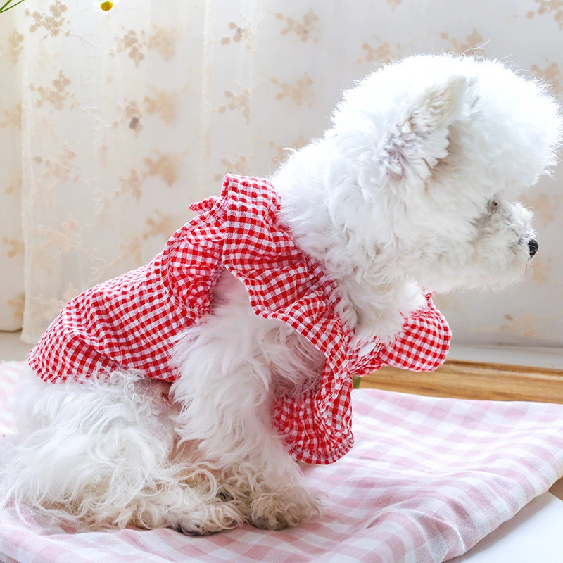 Pet Clothes Red Check Bowknot Pet Clothes Baby Shirt