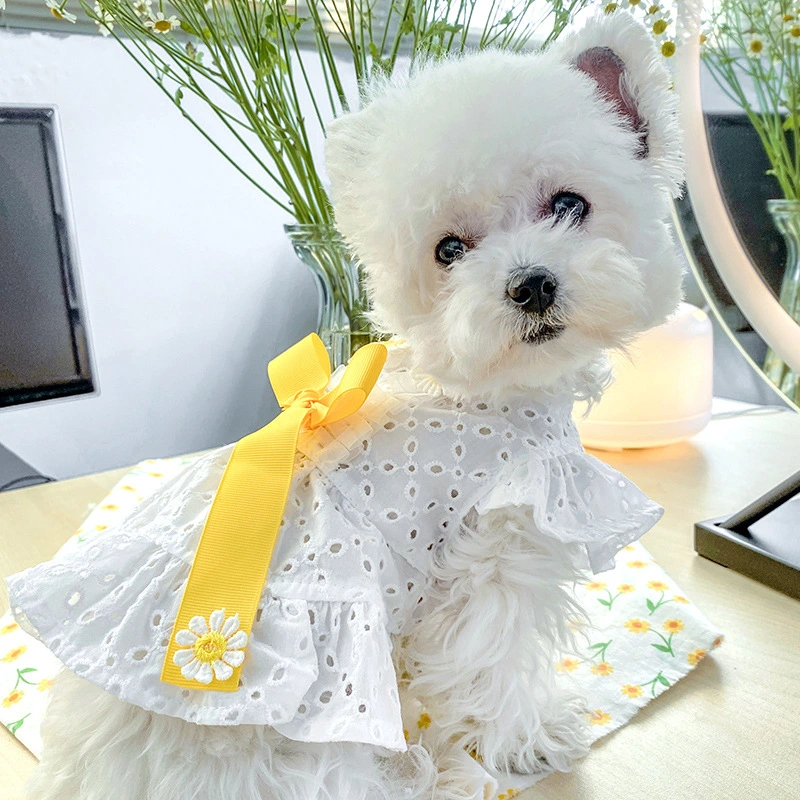 New Pet Dog Clothes Daisy Flower Skirt Hollow Bow Princess Dog Skirt