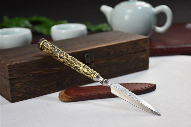 01648 Longquan Copper Handle Stainless Steel Tea Knife Plum