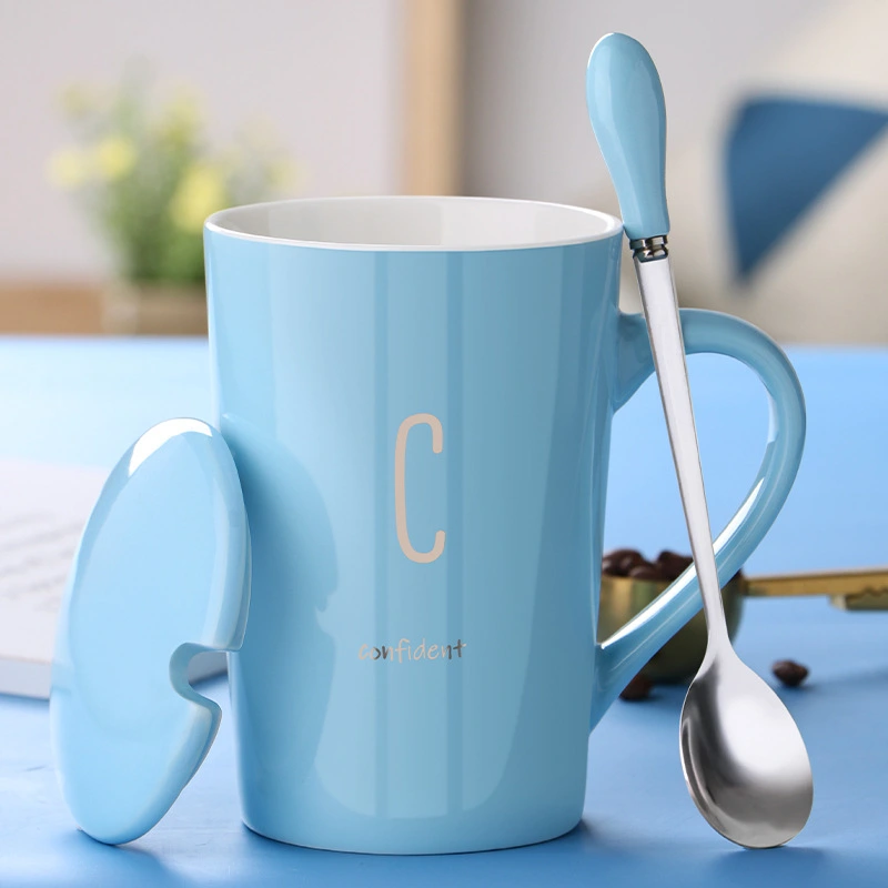 Ceramic Mug With Lid Spoon Trend Couple Drinking Cup