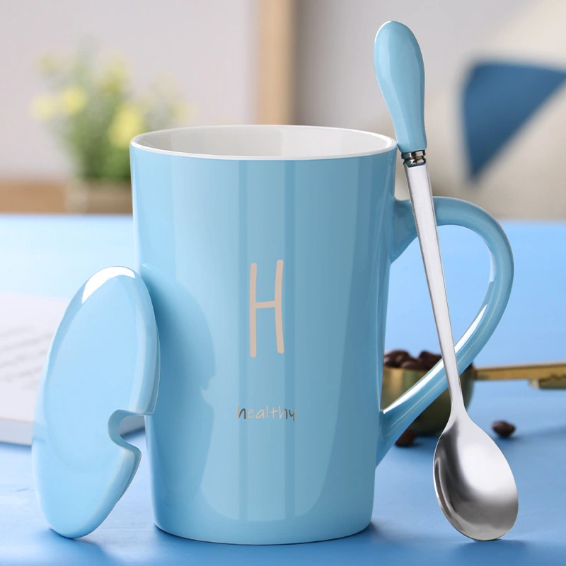 Ceramic Mug With Lid Spoon Trend Couple Drinking Cup