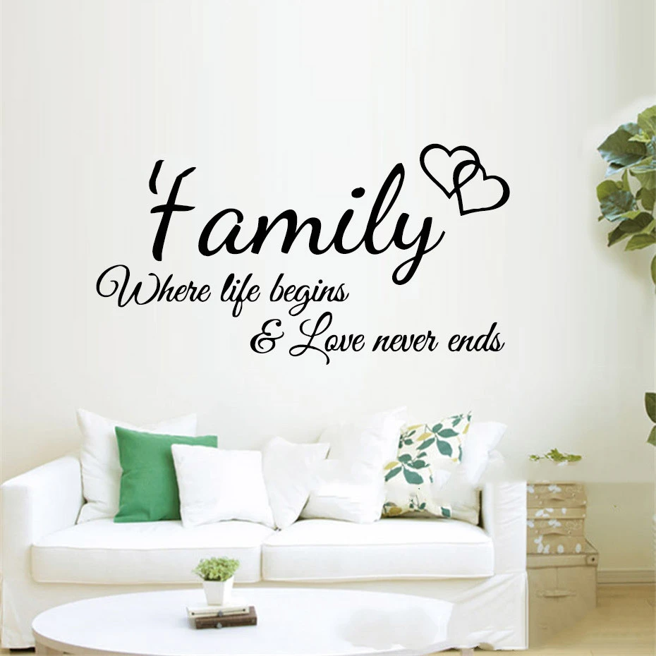 Family love never ends Inspirational Quotes Wall Stickers DIY Art Decals Home Decorative Living Room Bedroom Wallpaper