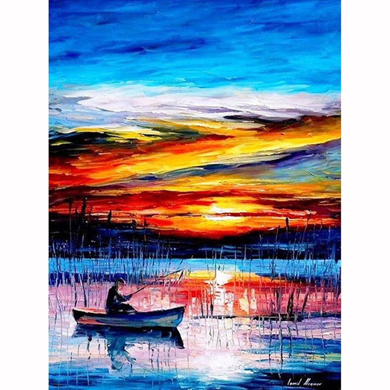 Full 5D Diamond Embroidery, Sunset Landscape, Cross Stitch, Circular Painting