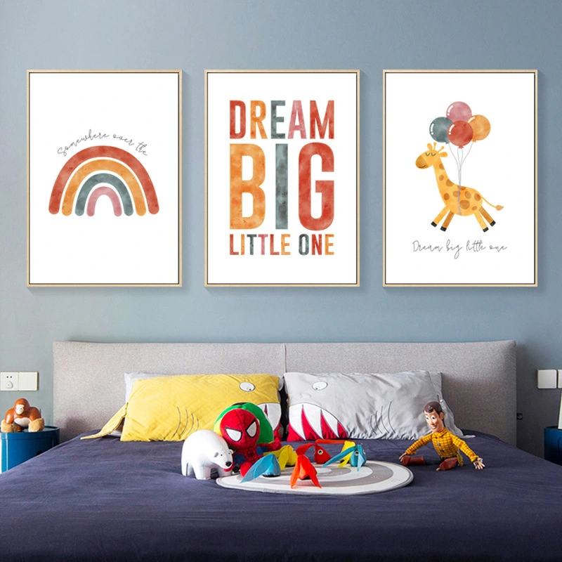 Cartoon Animal Hot Air Balloon Rainbow Kindergarten Children's Room Bedroom Painting