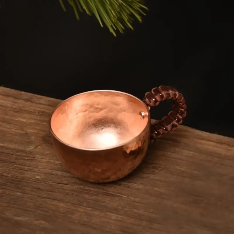 Handmade Thick Pure Copper Water Tea Wine Coffee Cup Set With Cup Holder