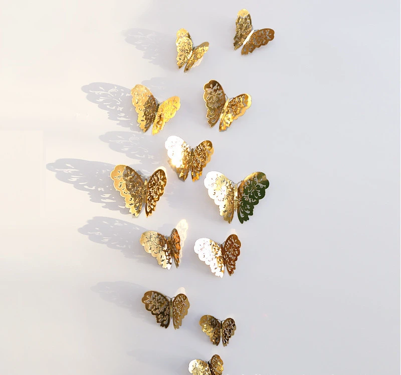 Metal Texture 3D Hollow Butterfly Wall Sticker