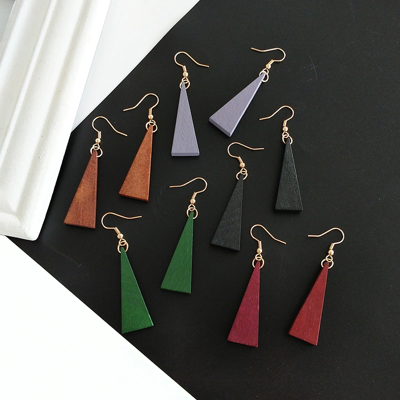 Simple Temperament Texture Forest Geometric Triangle Wooden Earrings Earrings Female Earrings