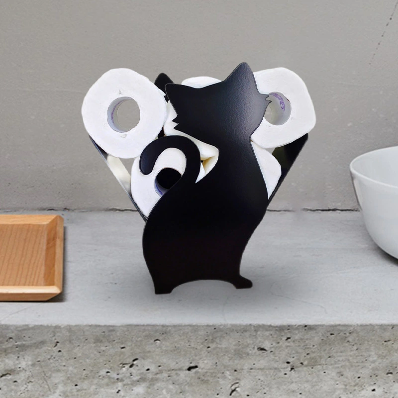 Black Cow Toilet Roll Paper Holder Free-Standing Bathroom Tissue Storage Gift