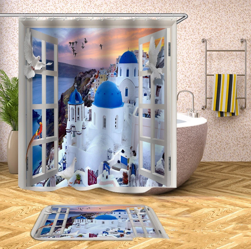 Castle Lighthouse Digital Printing Shower Curtain