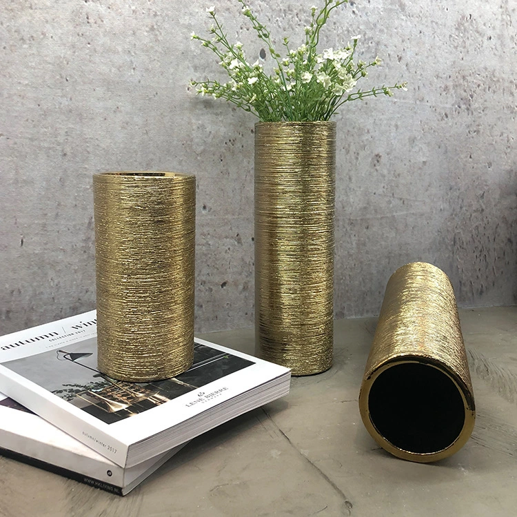 Electroplating Gold And Silver Brushed Cylindrical Flower Pot