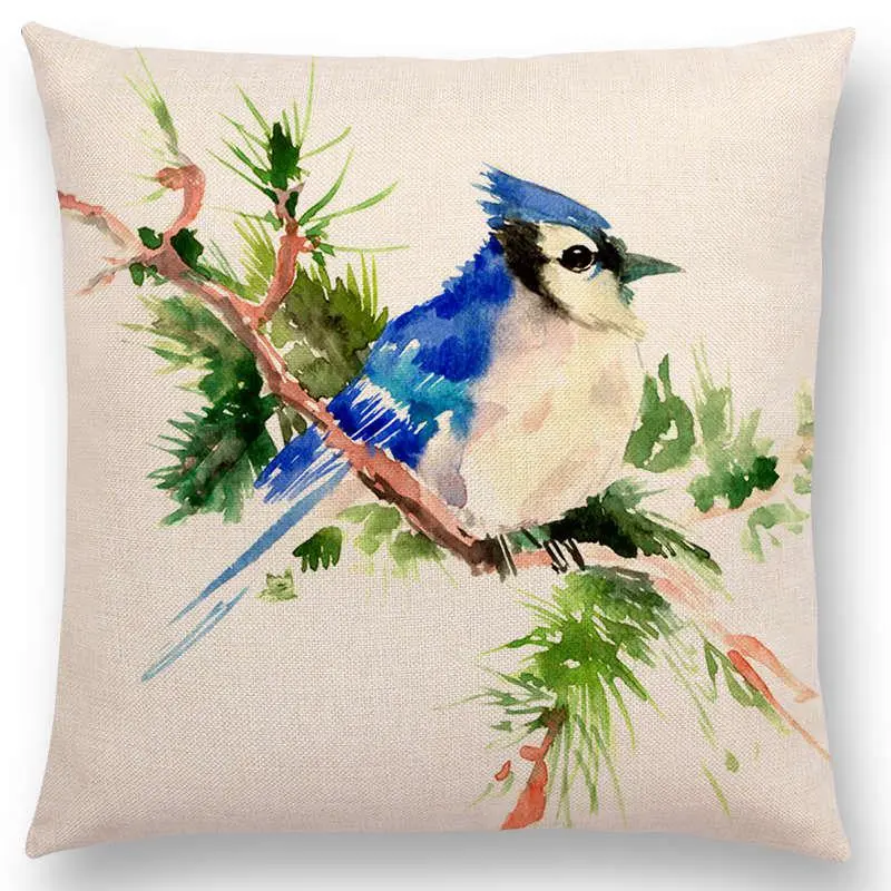 Watercolor Cushion Cover Cute Bird Sparrow Print