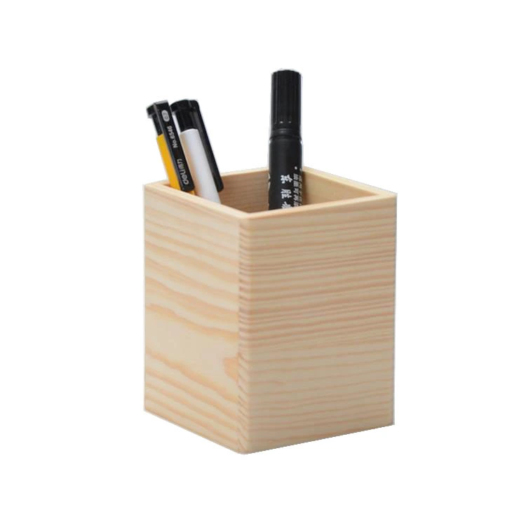 Wooden Pen Holder Office Supplies Desktop Cosmetic Brush Storage Box