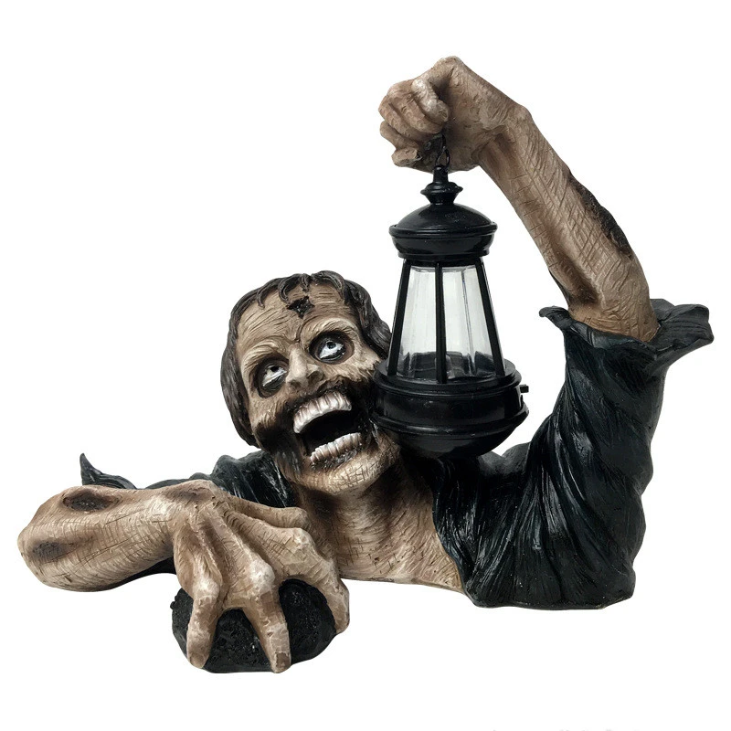 Lantern Zombie Garden Landscape Decoration Home Desktop Horror Zombie Character Sculpture