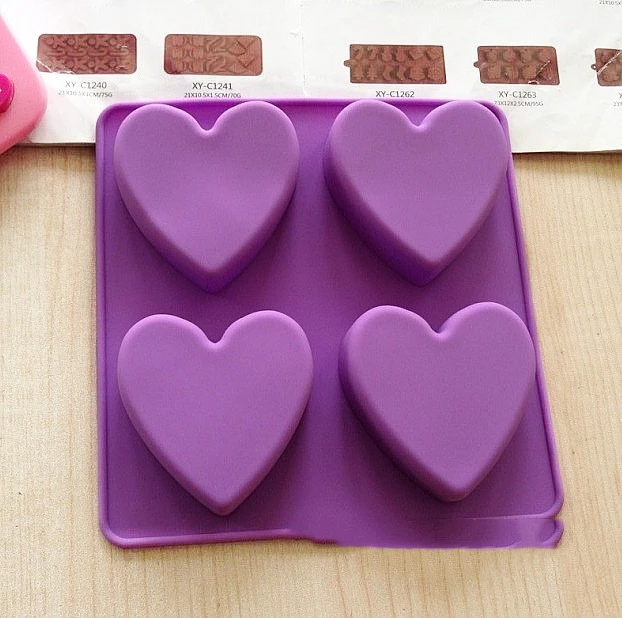 Handmade Soap Mold Four Heart-shaped Cake Molds