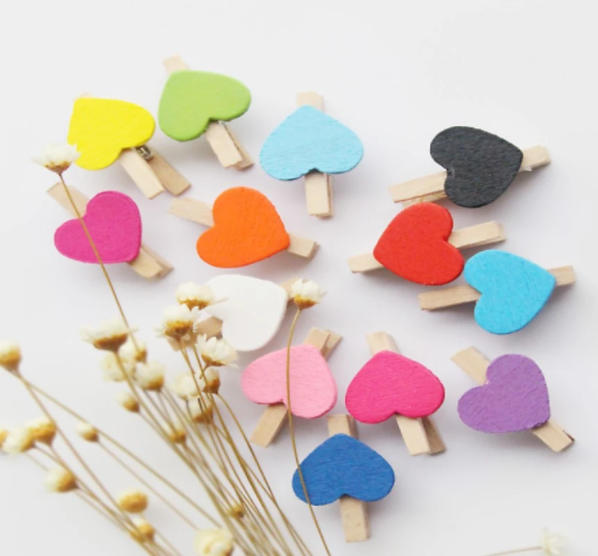 50 Pieces Of Color Love Clip Wedding Small Wooden Clip