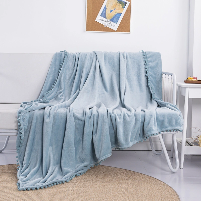 Tassel Ball Ball Solid Color Blanket Sofa Dormitory Blanket Gift Air Conditioning Blanket