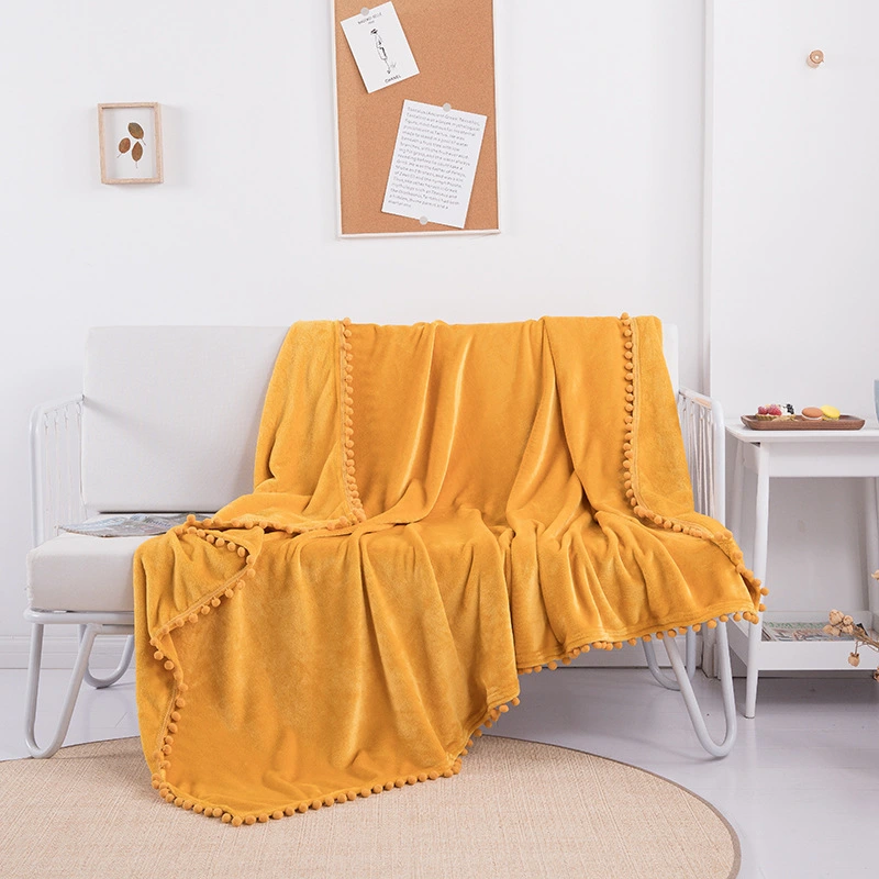 Tassel Ball Ball Solid Color Blanket Sofa Dormitory Blanket Gift Air Conditioning Blanket
