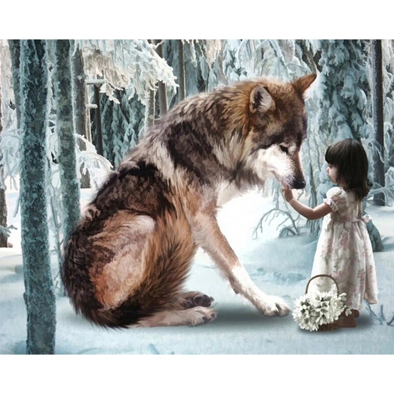 Hot Sale Girl And Wolf Diamond Painting Cross Stitch Kit