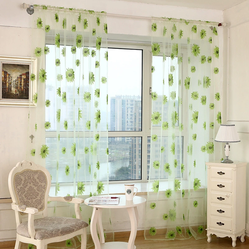 Sunflower Printing Translucent And Breathable Balcony Living Room Curtains And Screens